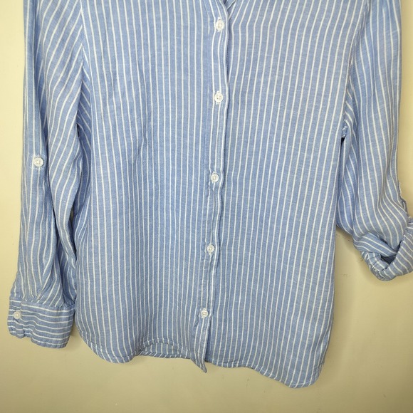Lola River Button Up Shirt Blue White Stripe Linen Blend - Picture 3 of 10